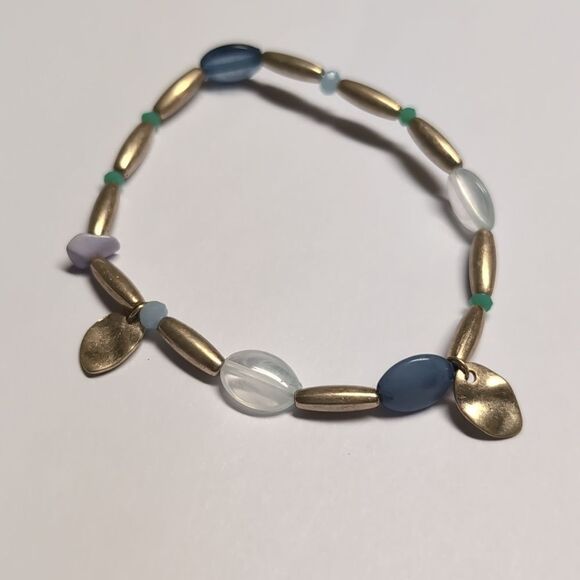 142 Gold and Blue Multicolor Beaded Bracelet‎ - Picture 2 of 5
